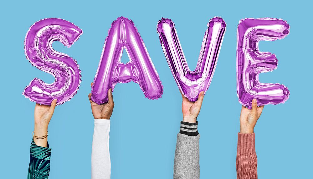 Hands showing save balloons word