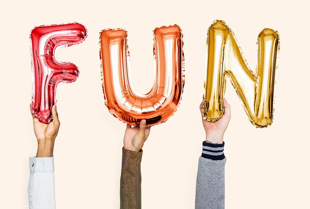 Colorful alphabet balloons forming the word fun