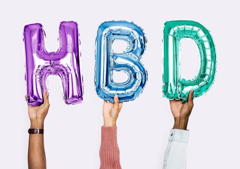 Colorful alphabet balloons forming the word HBD