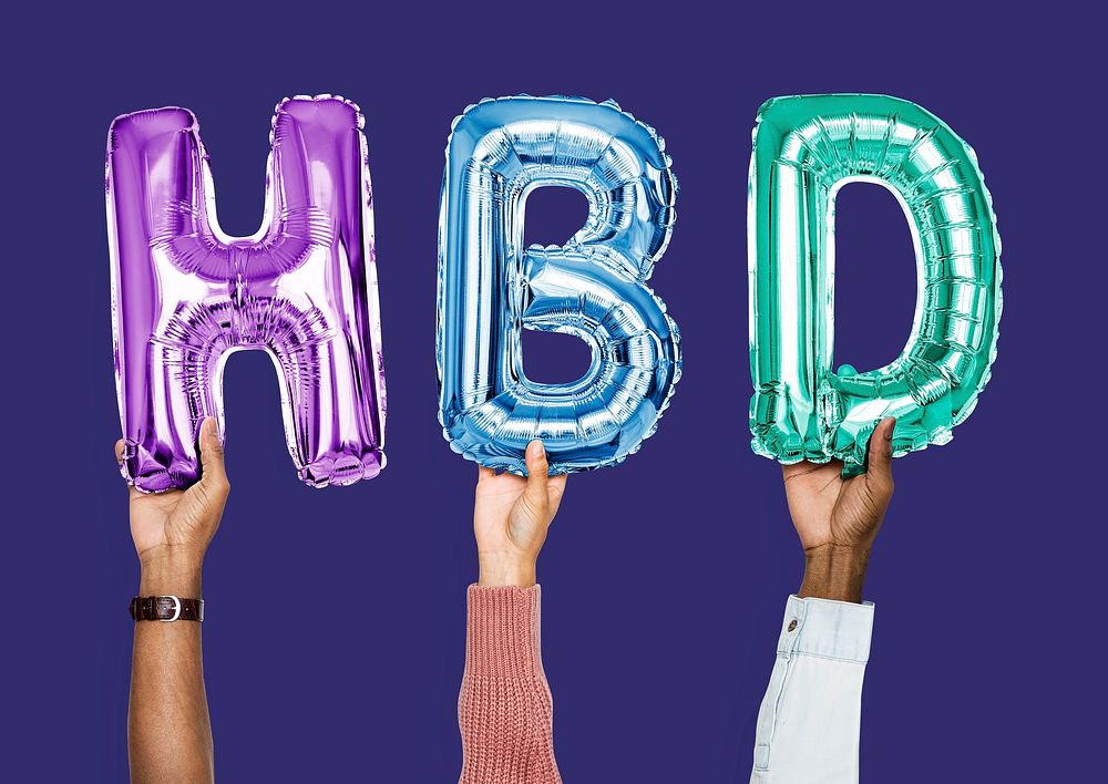 Colorful alphabet balloons forming the word HBD