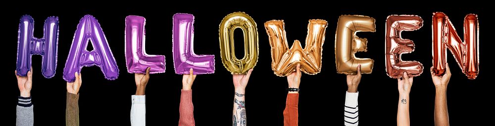 Colorful alphabet balloons forming the word halloween