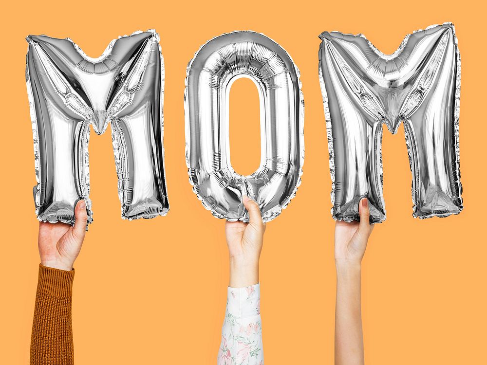 Hands showing mom balloons word