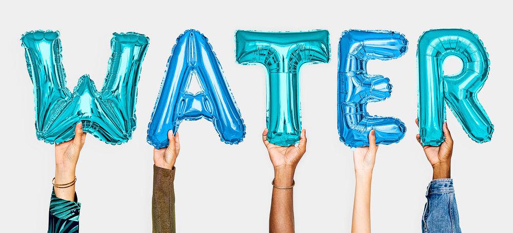 Hands showing water balloons word