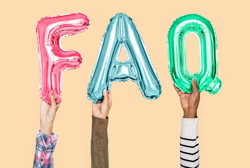 Hands holding FAQ word in balloon letters
