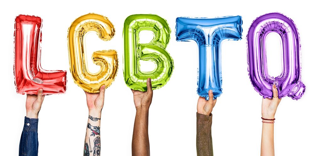 Rainbow alphabet balloons forming the word LGBTQ