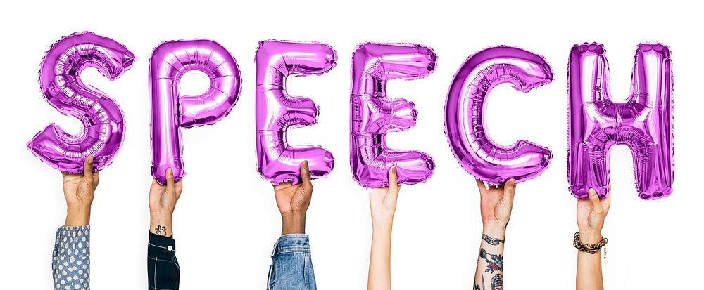 Purple alphabet balloons forming the word speech