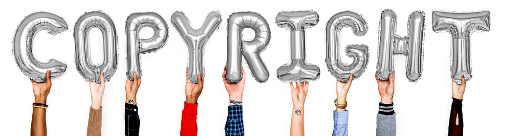 Gray balloon letters forming the word copyright