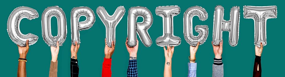 Gray balloon letters forming the word copyright