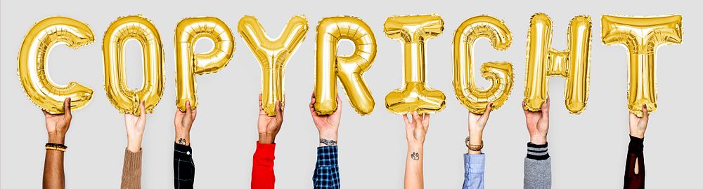 Golden balloon letters forming the word copyright