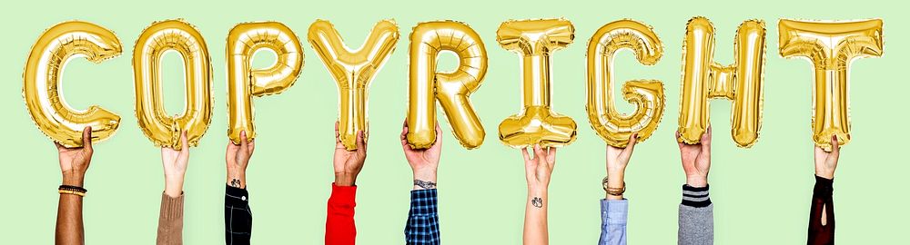 Golden balloon letters forming the word copyright