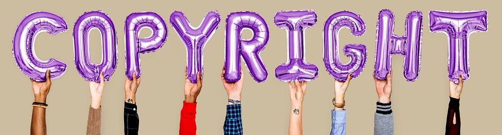 Purple balloon letters forming the word copyright