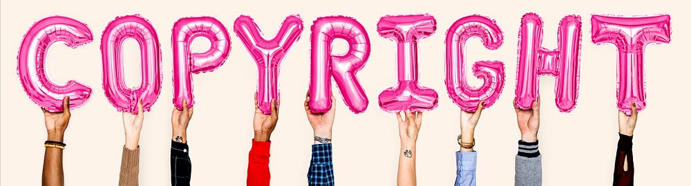 Pink balloon letters forming the word copyright