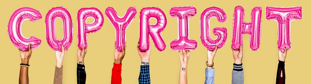 Pink balloon letters forming the word copyright