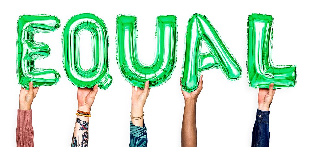 Green balloon letters forming the word equal