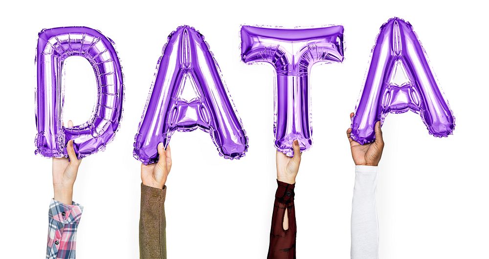 Purple balloon letters forming the word data