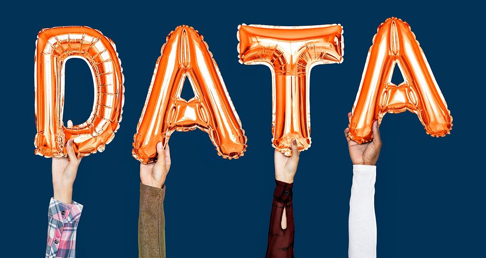 Orange balloon letters forming the word data