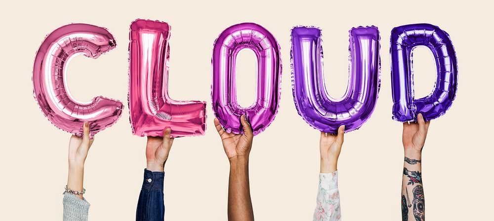 Hands showing cloud balloons word