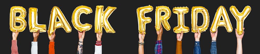 Hands holding Black Friday word in balloon letters