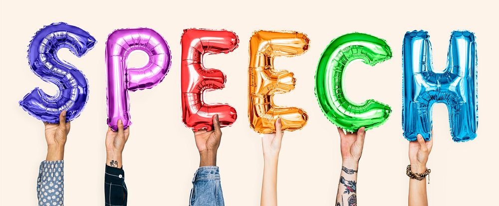 Rainbow alphabet balloons forming the word speech