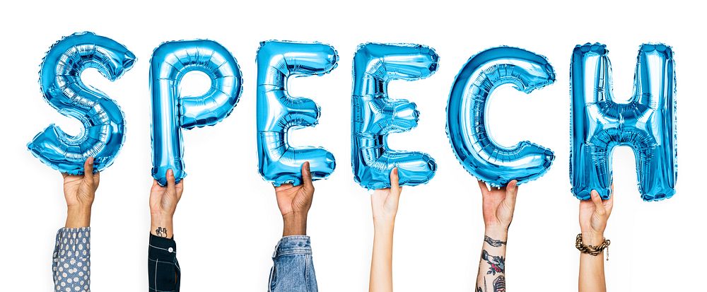 Blue alphabet balloons forming the word speech