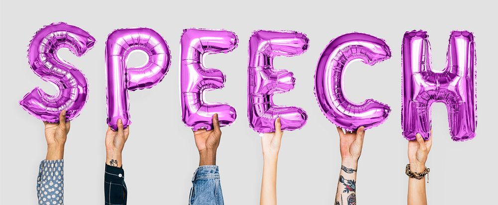 Purple alphabet balloons forming the word speech