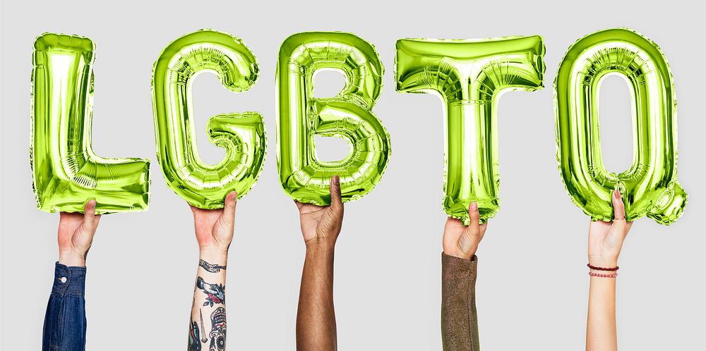 Green alphabet balloons forming the word LGBTQ