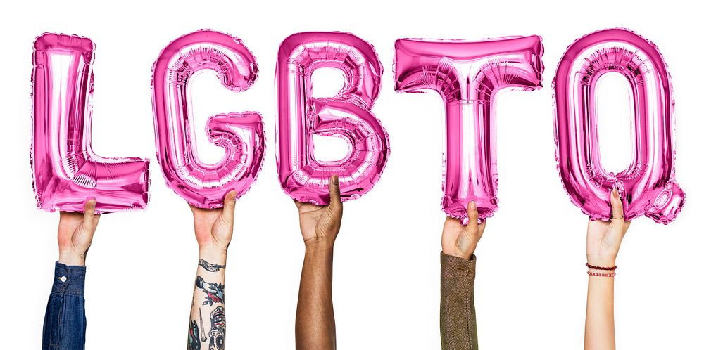 Pink alphabet balloons forming the word LGBTQ
