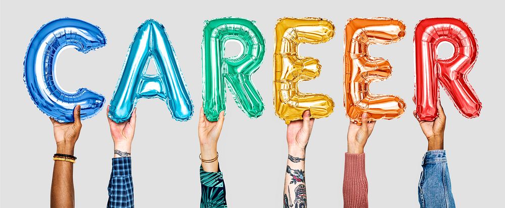 Hands holding balloons spelling Career