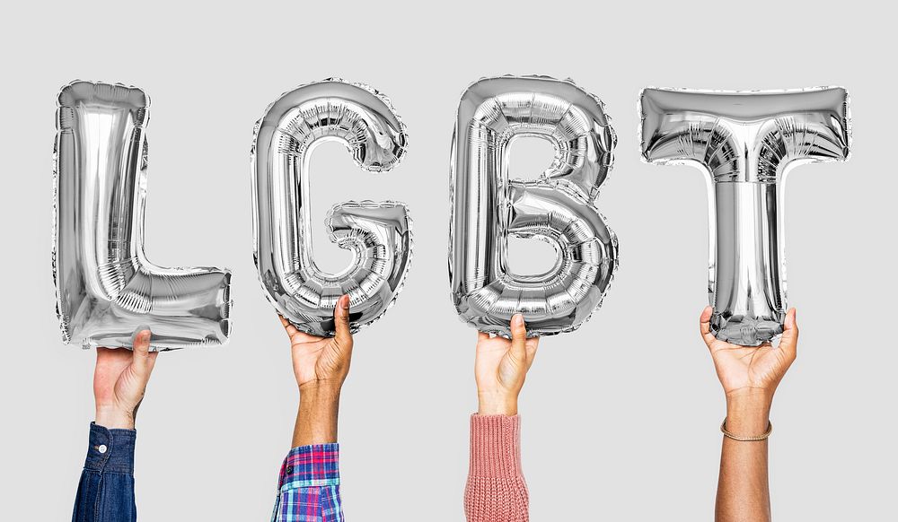Gray silver alphabet balloons forming the word LGBT