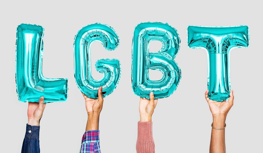 Blue alphabet balloons forming the word LGBT