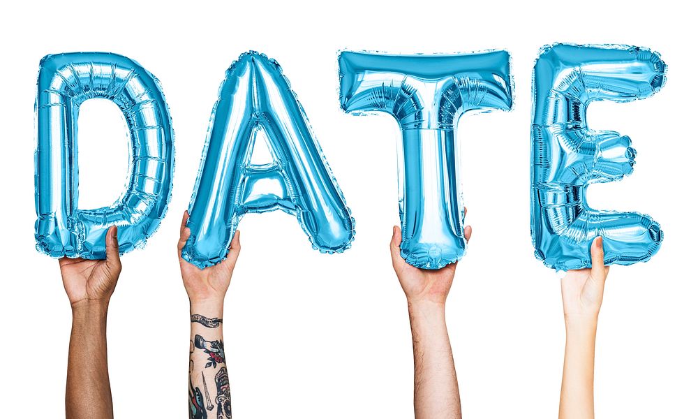 Blue alphabet balloons forming the word date