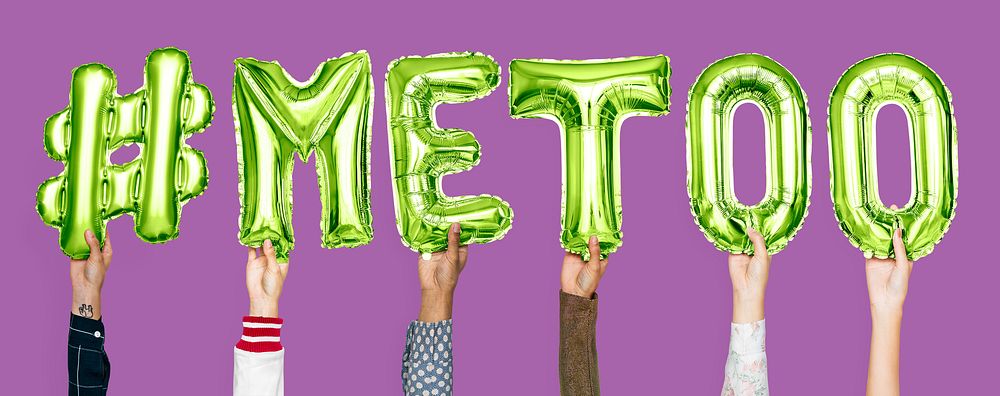 Green alphabet balloons forming the word #metoo