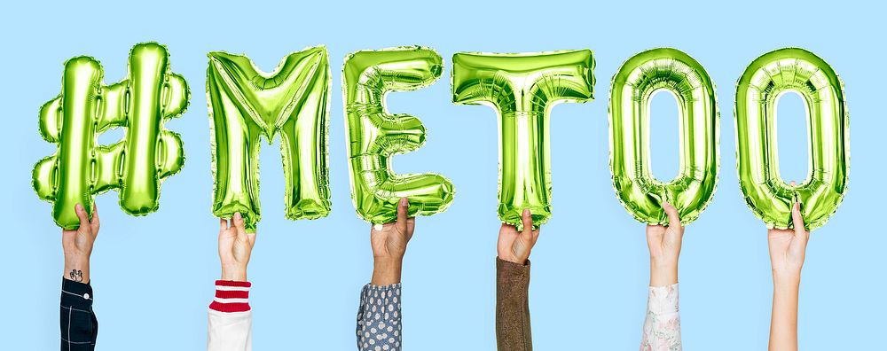 Green alphabet balloons forming the word #metoo