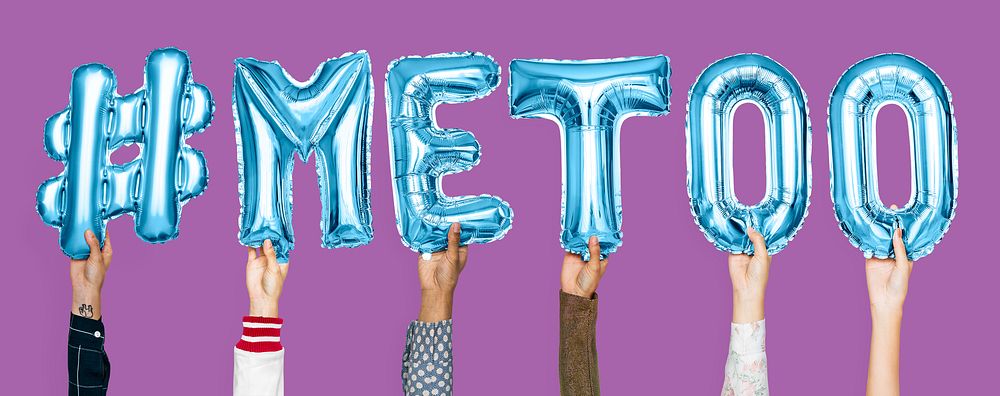 Blue alphabet balloons forming the word #metoo