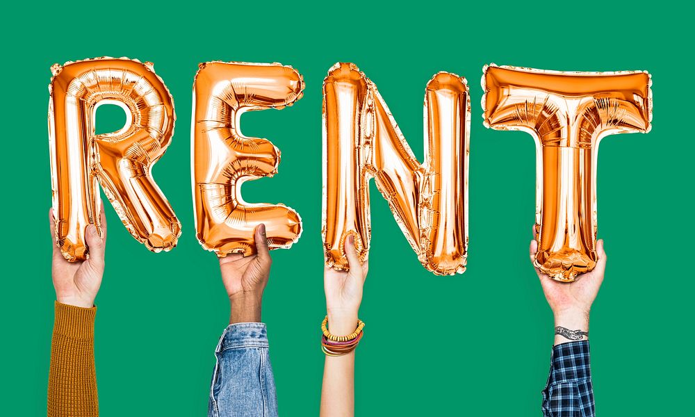 Orange alphabet balloons forming the word rent