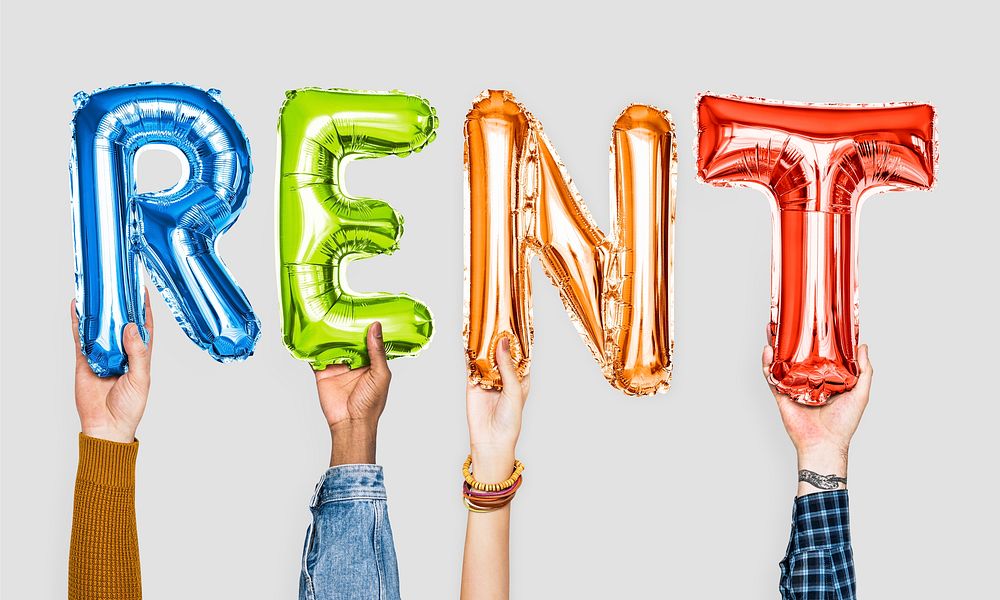 Colorful alphabet balloons forming the word rent