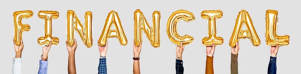 Golden balloon letters forming the word financial