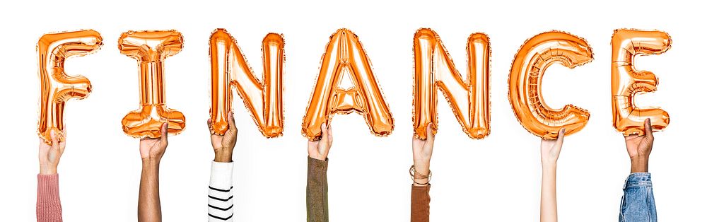 Orange balloon letters forming the word finance