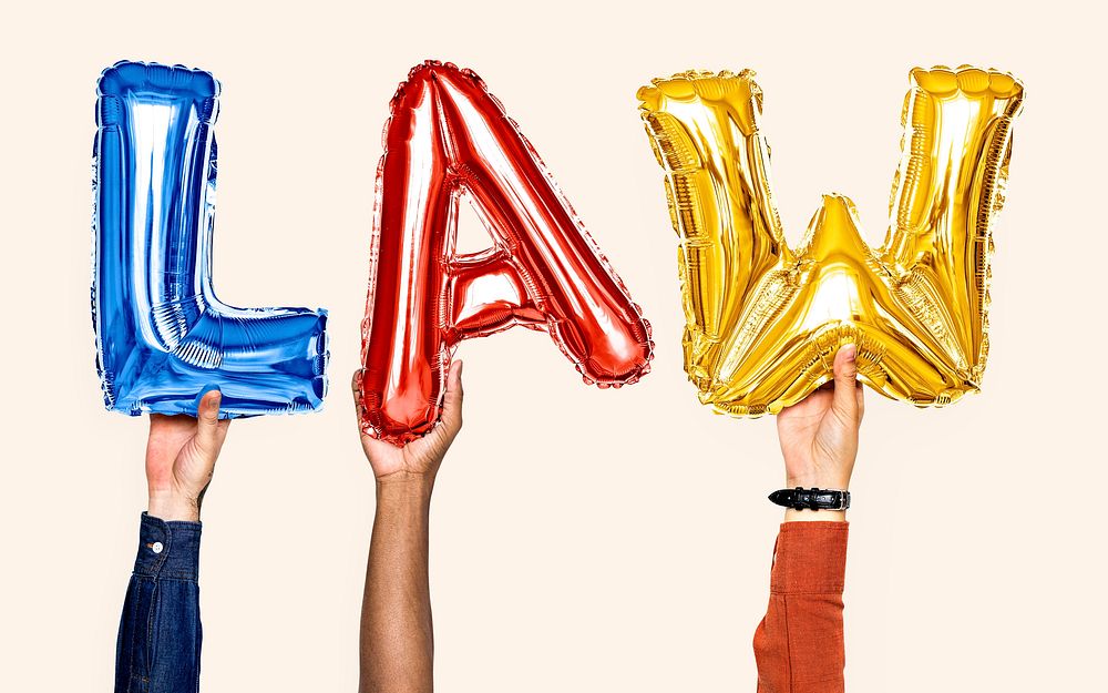Colorful balloon letters forming the word law