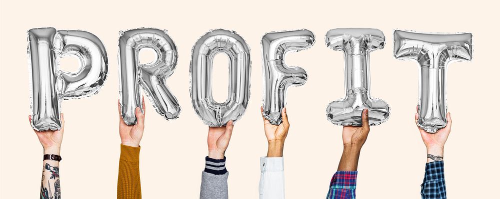 Gray balloon letters forming the word profit