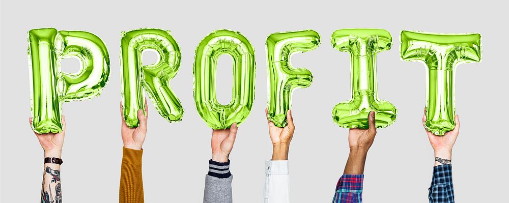 Green balloon letters forming the word profit