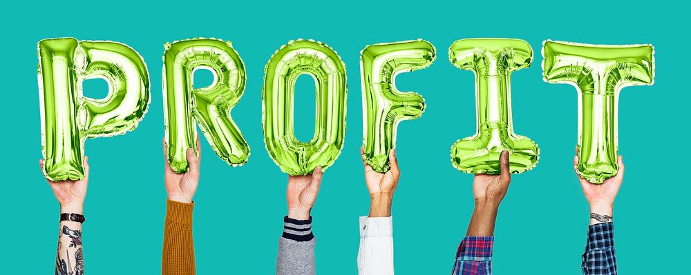 Green balloon letters forming the word profit