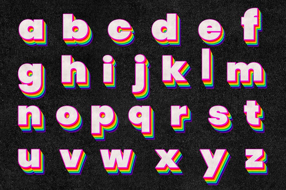Layered rainbow ABC Alphabet psd set gay pride font