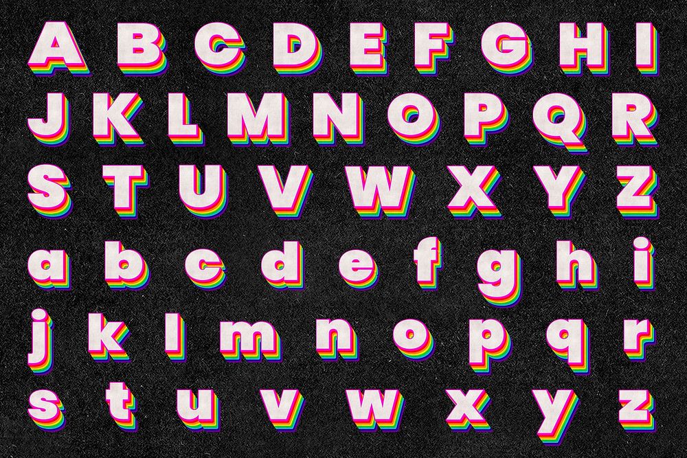 Layered rainbow Alphabet psd set gay pride font A-Z