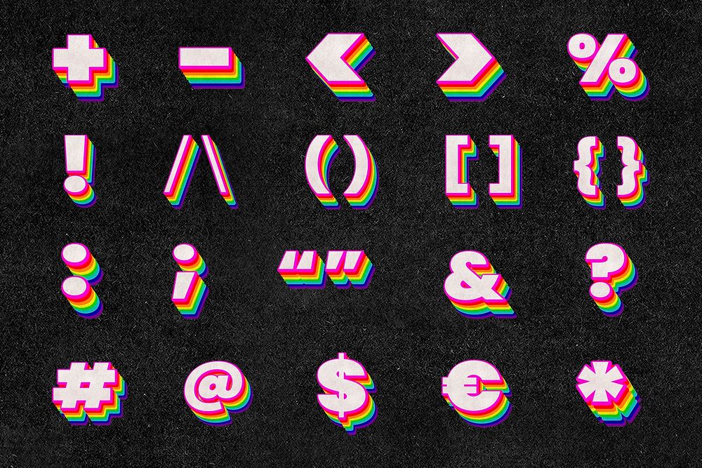 Sign collection psd 3d rainbow typeface 