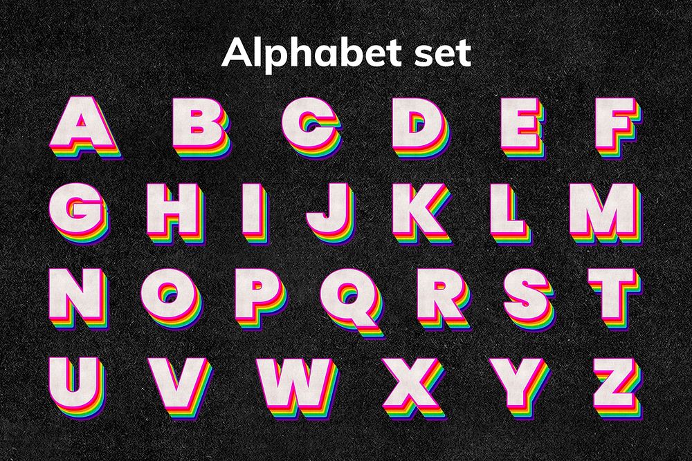 Layered rainbow ABC Alphabet psd set gay pride uppercase font