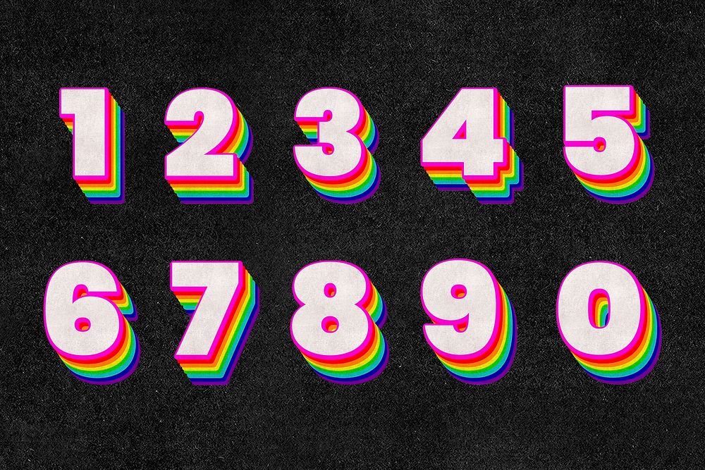 Number set psd rainbow 3d effect
