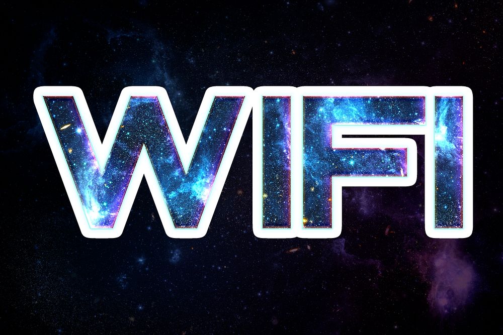 Blue WIFI psd galaxy sticker word typography