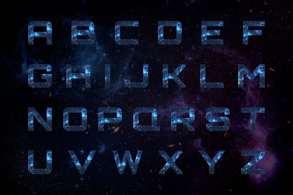 Alphabet psd set typography on blue galaxy background