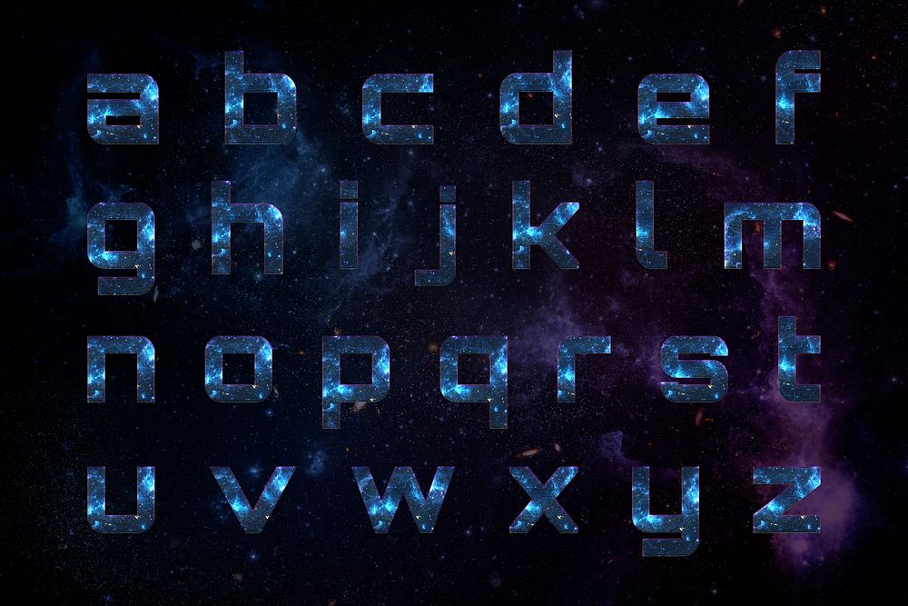 Alphabet set psd typography on blue galaxy background